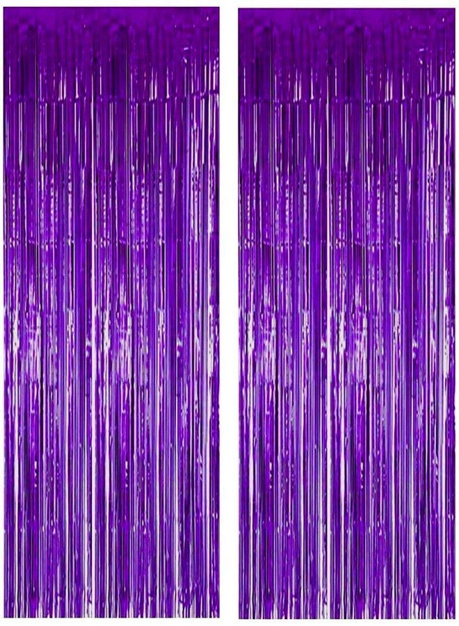 LUDALY Foil Metallic Tinsel Fringe Big Size Curtains for Birthday, Anniversaries, Graduation, Retirement, Baby Shower Decoration Pack of 2 (Purple) - Image 1